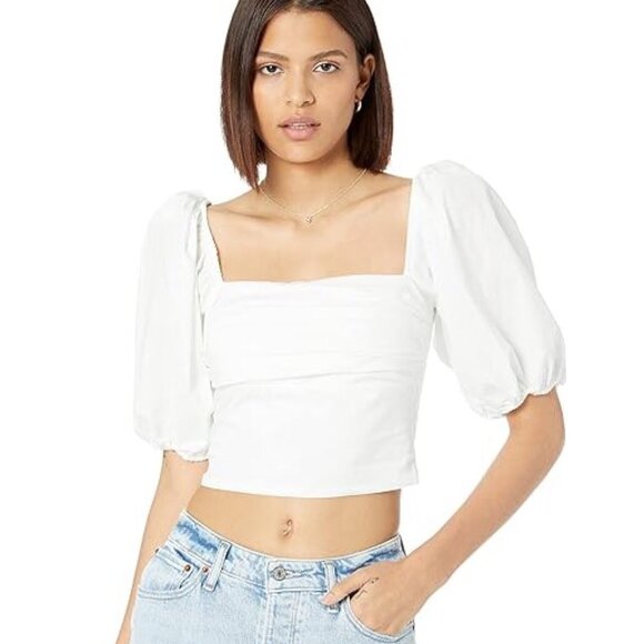 Abercrombie & Fitch White Puff Sleeve Square Neck Top Womens Size Large Blouse L - Picture 16 of 16